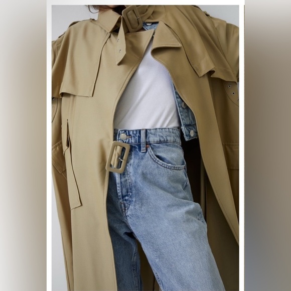 ZARA Women’s Oversized Tan Beige Double Breasted Long Trench Coat Oversized L-XL - Picture 7 of 10